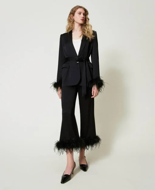 Pantaloni In Raso Con Piume