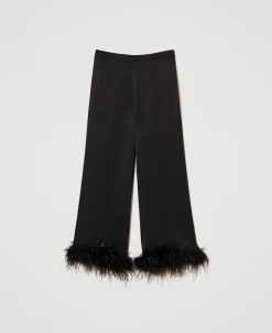 Pantaloni In Raso Con Piume