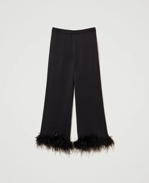 Pantaloni In Raso Con Piume