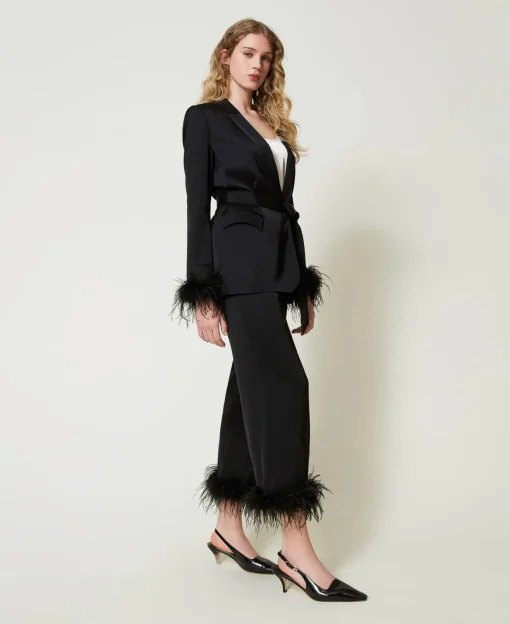 Pantaloni In Raso Con Piume