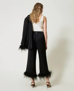 Pantaloni In Raso Con Piume
