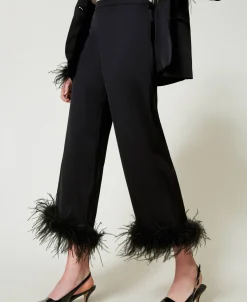 Pantaloni In Raso Con Piume