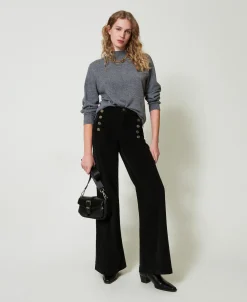 Pantaloni In Velluto Con Bottoni