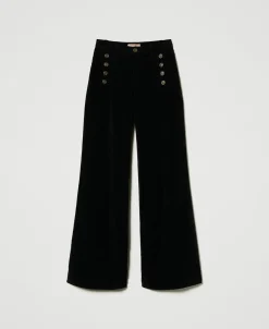 Pantaloni In Velluto Con Bottoni