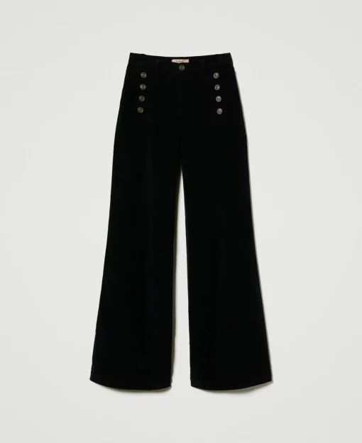 Pantaloni In Velluto Con Bottoni