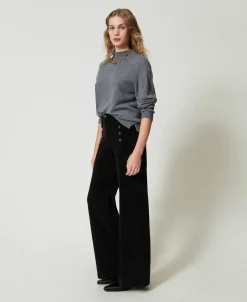 Pantaloni In Velluto Con Bottoni