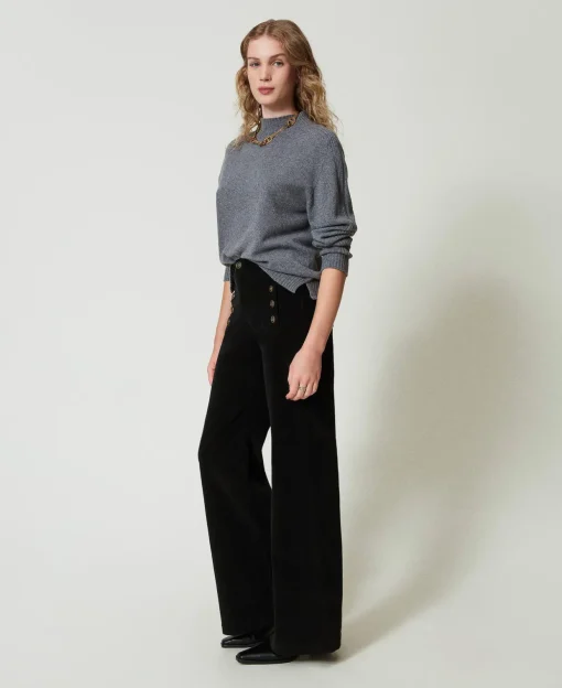 Pantaloni In Velluto Con Bottoni