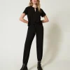 Pantaloni Joggers In Felpa Con Raso