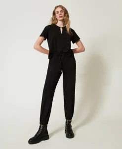 Pantaloni Joggers In Felpa Con Raso