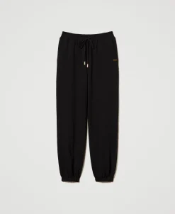 Pantaloni Joggers In Felpa Con Raso