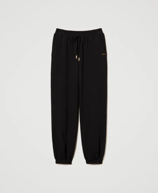 Pantaloni Joggers In Felpa Con Raso