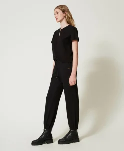 Pantaloni Joggers In Felpa Con Raso
