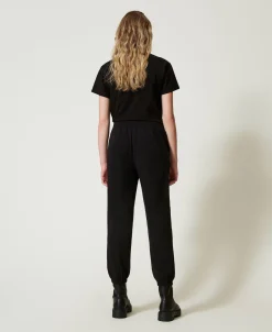 Pantaloni Joggers In Felpa Con Raso