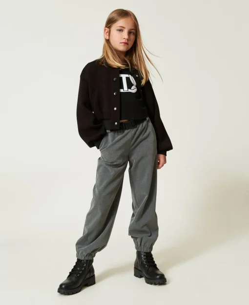 Pantaloni Joggers In Flanella Con Cintura