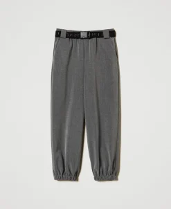 Pantaloni Joggers In Flanella Con Cintura