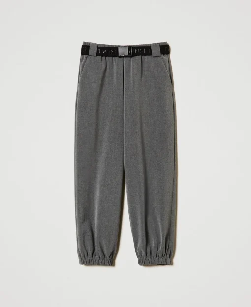 Pantaloni Joggers In Flanella Con Cintura