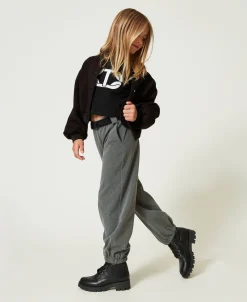 Pantaloni Joggers In Flanella Con Cintura