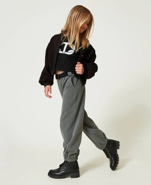 Pantaloni Joggers In Flanella Con Cintura