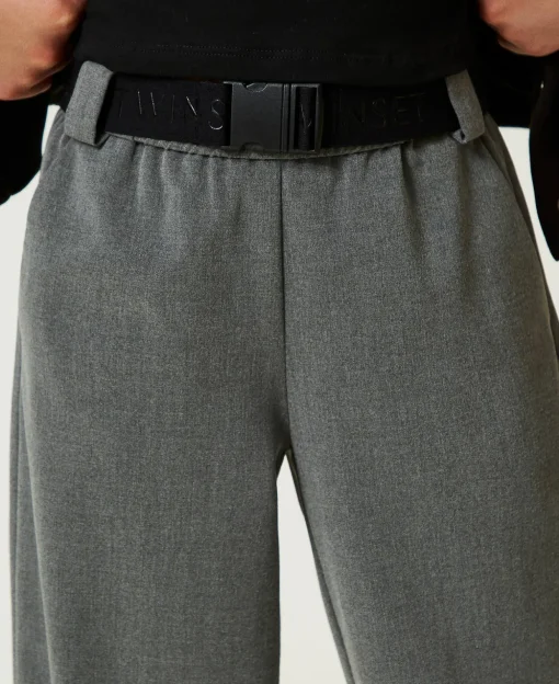 Pantaloni Joggers In Flanella Con Cintura