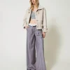 Pantaloni Wide Leg Gessati Con Risvolto