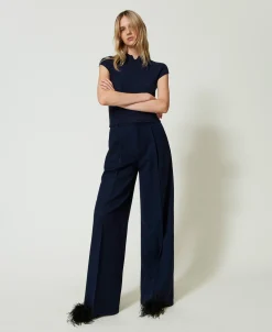 Pantaloni Wide Leg Gessati Lurex