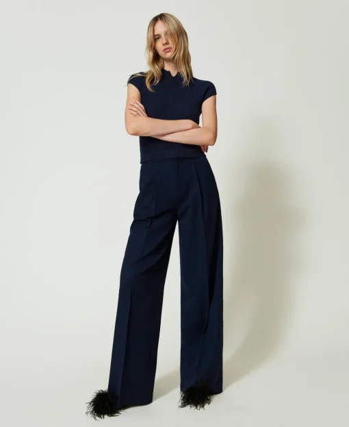 Pantaloni Wide Leg Gessati Lurex