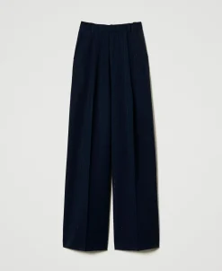 Pantaloni Wide Leg Gessati Lurex