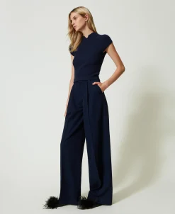 Pantaloni Wide Leg Gessati Lurex