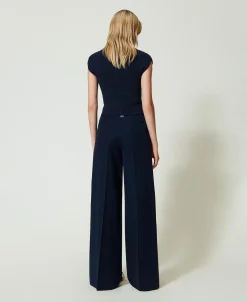 Pantaloni Wide Leg Gessati Lurex
