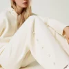 Pantaloni Wide Leg In Maglia Con Perle