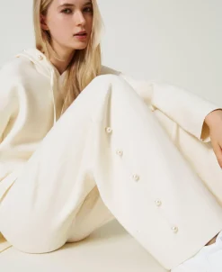 Pantaloni Wide Leg In Maglia Con Perle