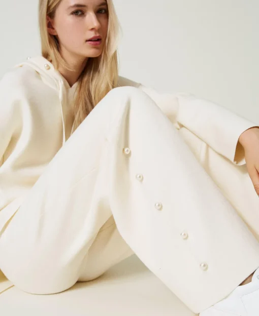 Pantaloni Wide Leg In Maglia Con Perle