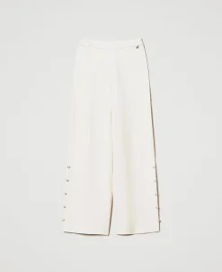 Pantaloni Wide Leg In Maglia Con Perle