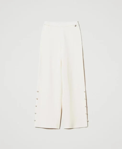 Pantaloni Wide Leg In Maglia Con Perle