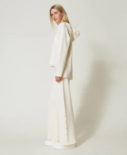 Pantaloni Wide Leg In Maglia Con Perle