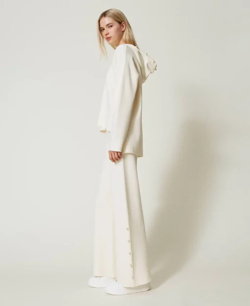 Pantaloni Wide Leg In Maglia Con Perle