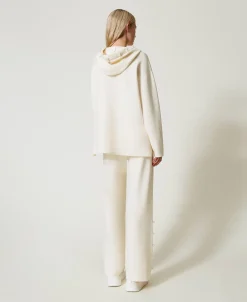 Pantaloni Wide Leg In Maglia Con Perle