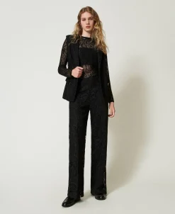 Pantaloni Wide Leg In Pizzo Macramè