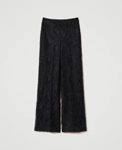 Pantaloni Wide Leg In Pizzo Macramè