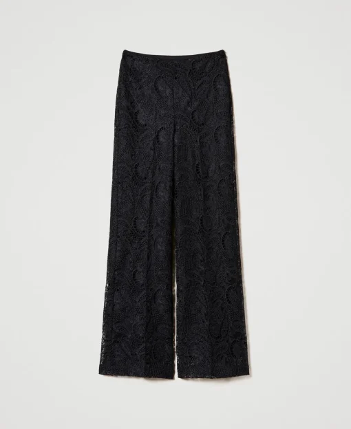 Pantaloni Wide Leg In Pizzo Macramè