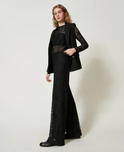 Pantaloni Wide Leg In Pizzo Macramè