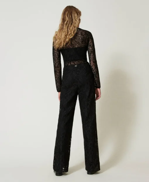 Pantaloni Wide Leg In Pizzo Macramè
