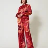 Pantaloni Wide Leg In Raso A Fiori