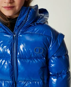 Piumino Lucido Con Logo Ricamato