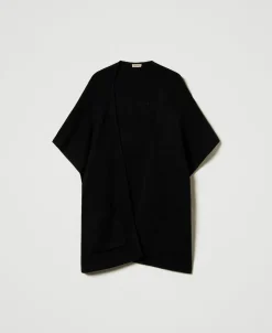 Poncho In Maglia Con Ricamo Logo