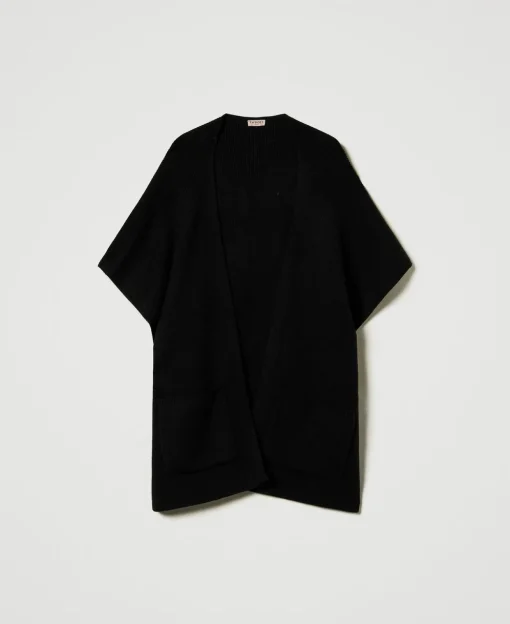 Poncho In Maglia Con Ricamo Logo