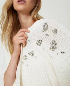 Poncho In Maglia Con Ricami