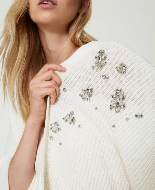 Poncho In Maglia Con Ricami