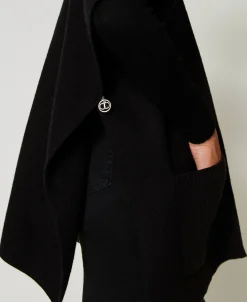 Poncho In Maglia Con Ricamo Logo