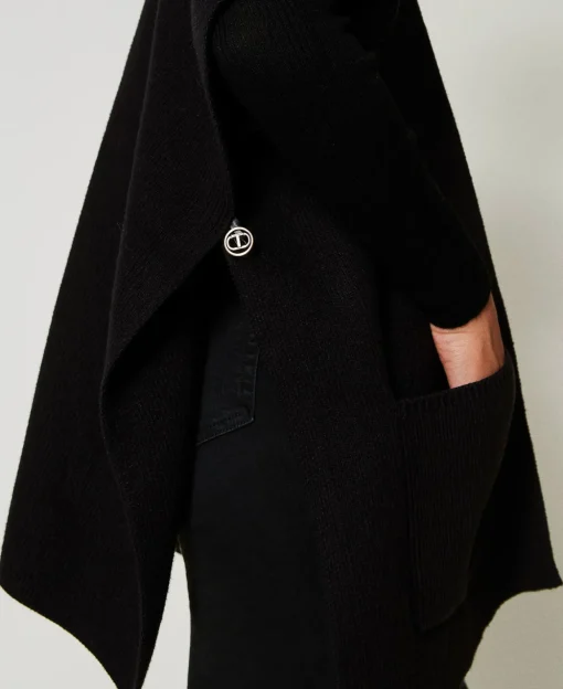 Poncho In Maglia Con Ricamo Logo